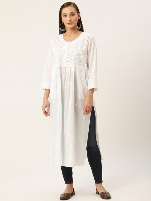 Megha in House of Kari Hand embroidery Chikankari Dress-White